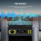 Single-DIN car FM radio receiver face with display, rotary knob, and yellow preset buttons