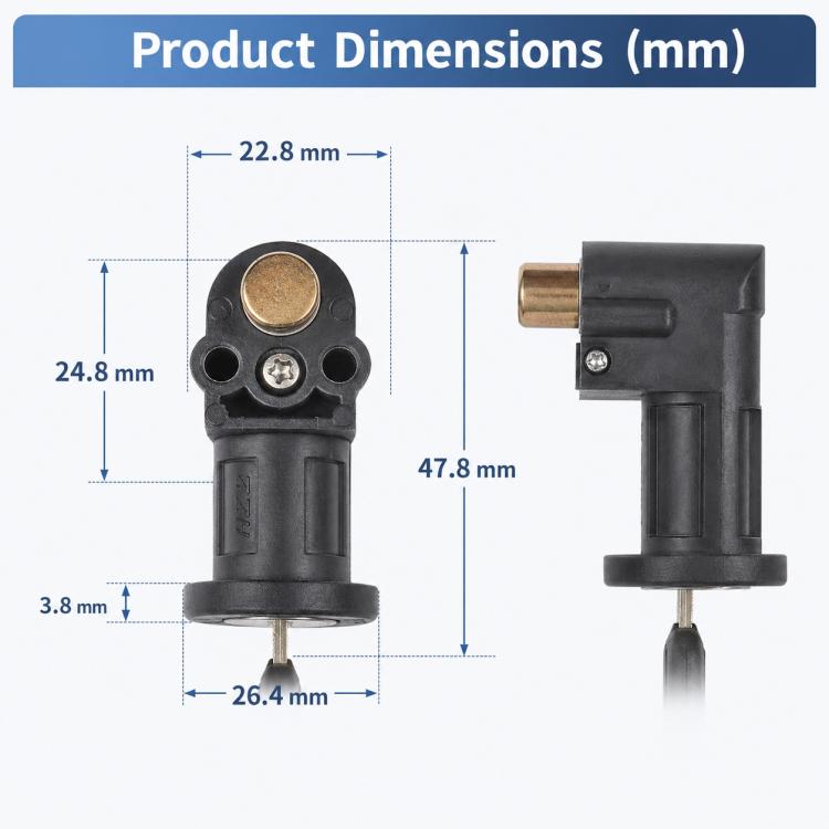 Black lock cylinder and keys with mounting bracket, shown with size dimensions