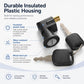 Black insulated plastic lock body with keys and metal latch pin