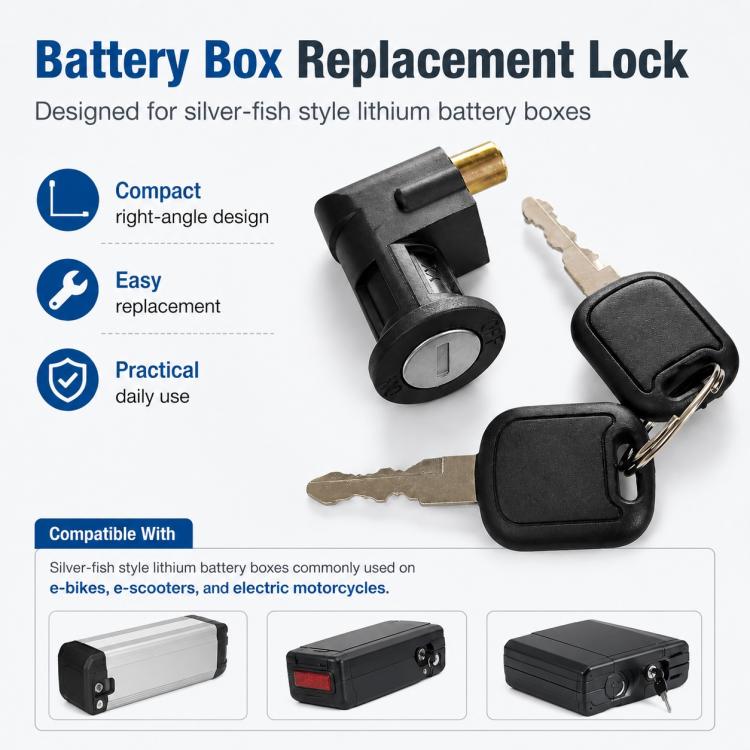 Battery box replacement lock kit with black key housing and two keys
