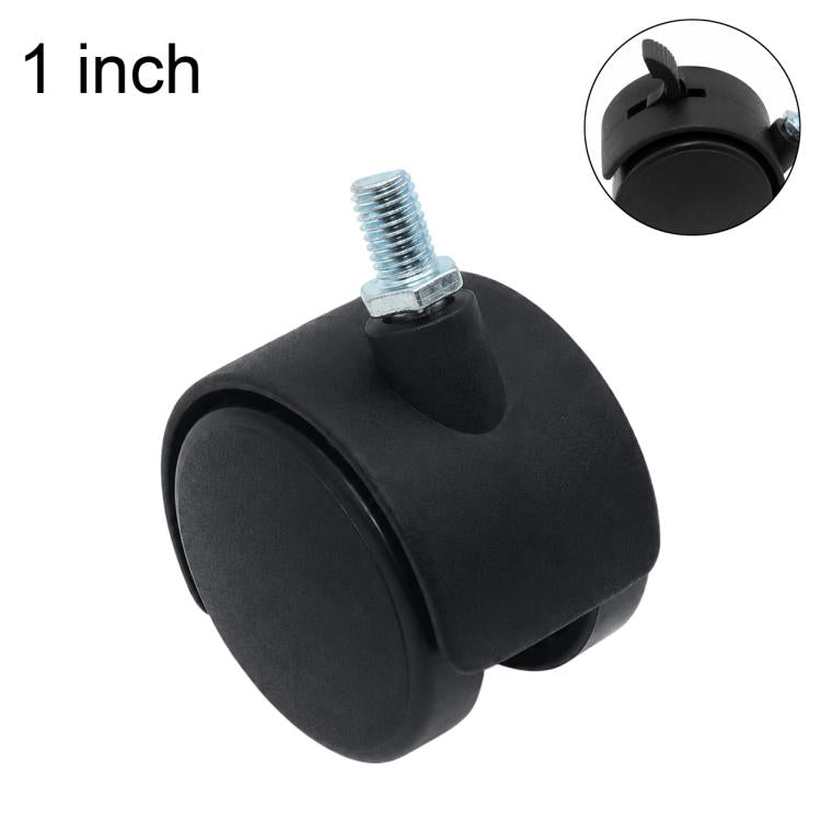 Black swivel caster wheel with threaded stem, 1 inch
