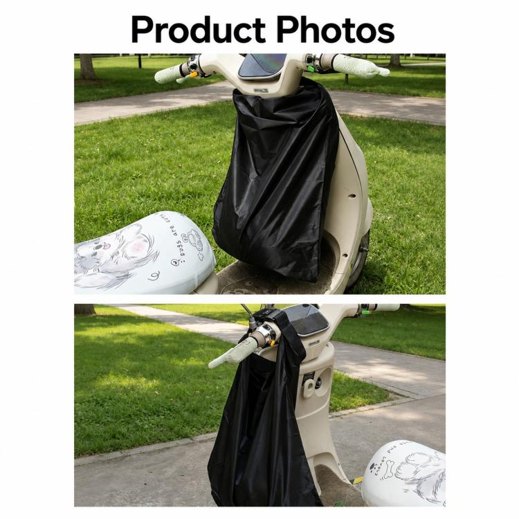 Large black helmet storage bag on motorcycle, gathered top with side clips