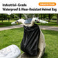 Black motorcycle helmet storage bag on scooter seat with large full-body cover