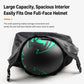 Black helmet bag open with interior space holding a helmet, wide front opening