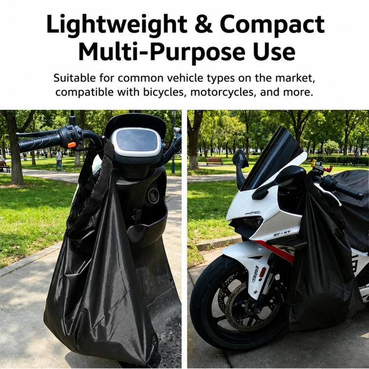 Black motorcycle helmet bag secured around scooter, lightweight compact carry