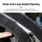Black helmet bag close-up: hook-and-loop sealed opening with reinforced edge