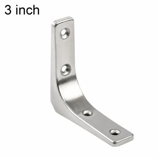 Stainless steel L-shaped shelf support brace with three mounting holes, 3 in