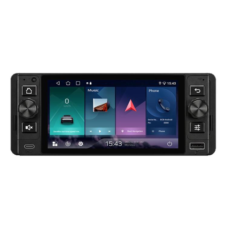 Single DIN 5-inch Android car stereo head unit, front touchscreen and side controls