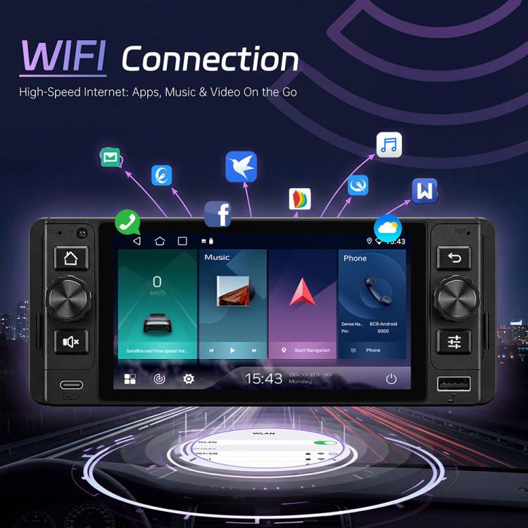 5-inch single din Android car stereo head unit with large touchscreen display and buttons