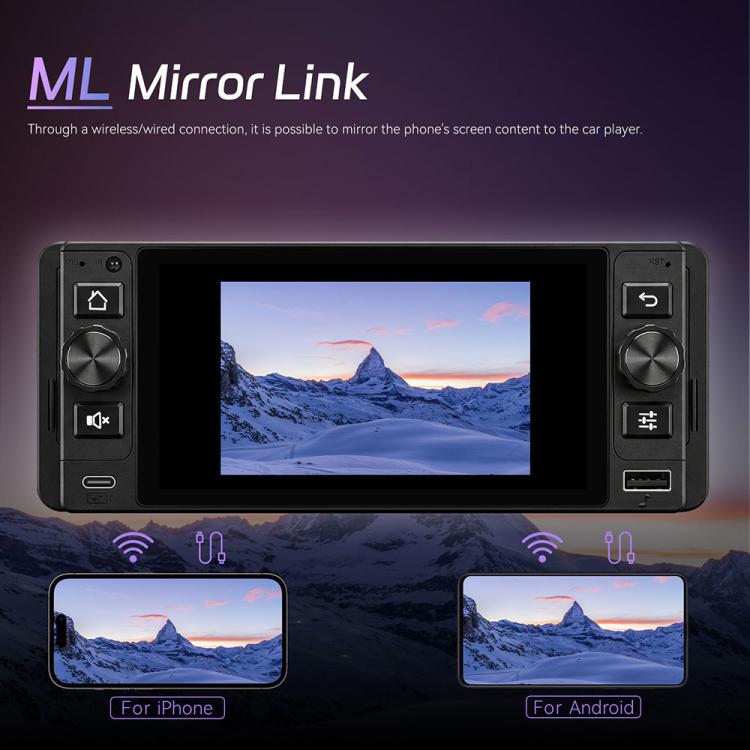 5-inch single din Android car stereo head unit with touchscreen and physical control buttons