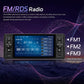 5-inch single din Android car stereo head unit displaying FM/RDS radio stations on screen