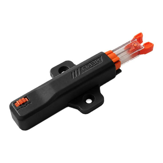 Heavy-duty cabinet door mechanical push latch lock, black body with orange release tabs