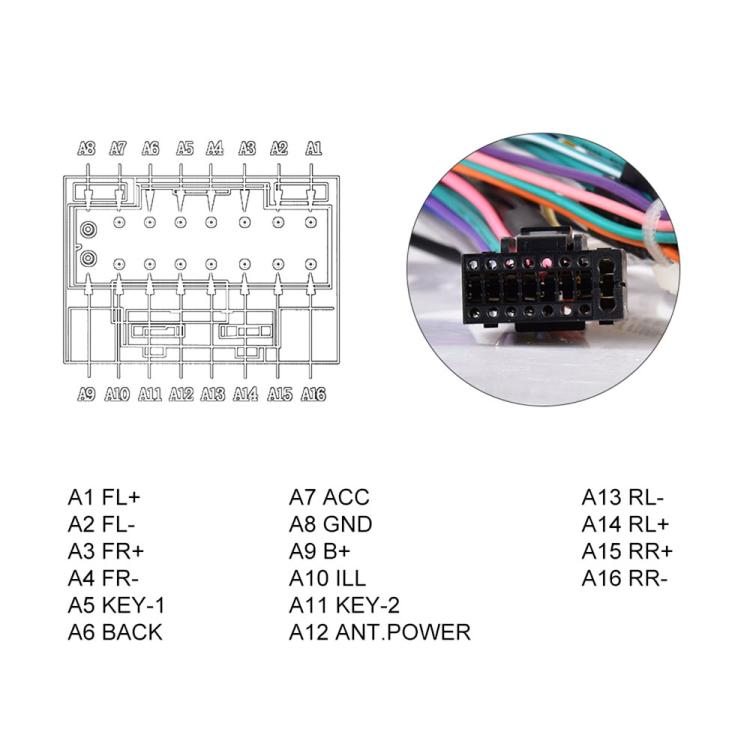 Car wiring harness connector pinout diagram with multi-wire plug