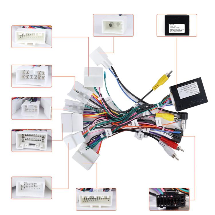 Universal wiring harness with labeled connector cutouts and interface modules