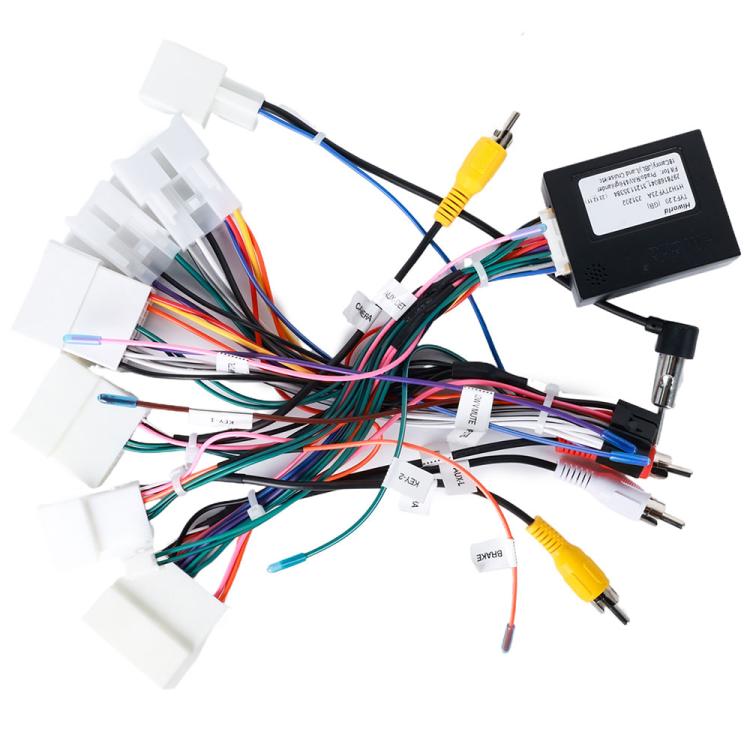 Universal wiring harness with RCA audio and power modules, multi-color wires
