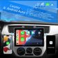 10.1-inch single-DIN car stereo touchscreen showing CarPlay and Android Auto