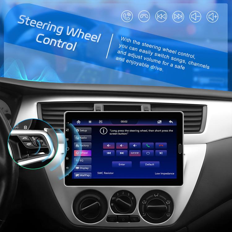 10.1-inch single-DIN car stereo with steering wheel control screen interface
