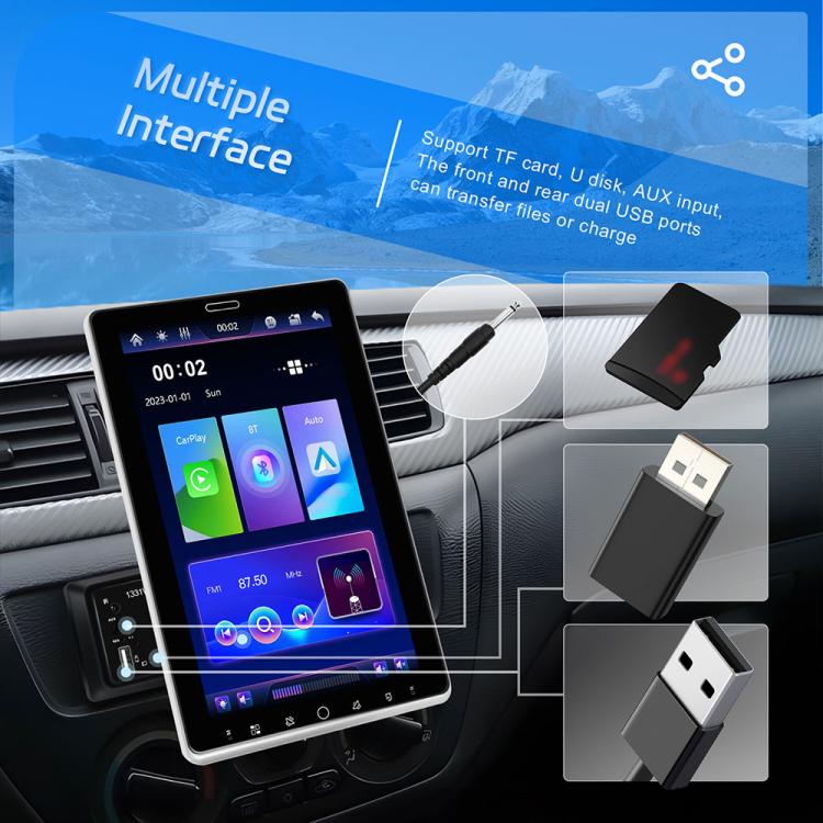 10.1-inch single-DIN car stereo with multiple interface inputs and USB flash icons