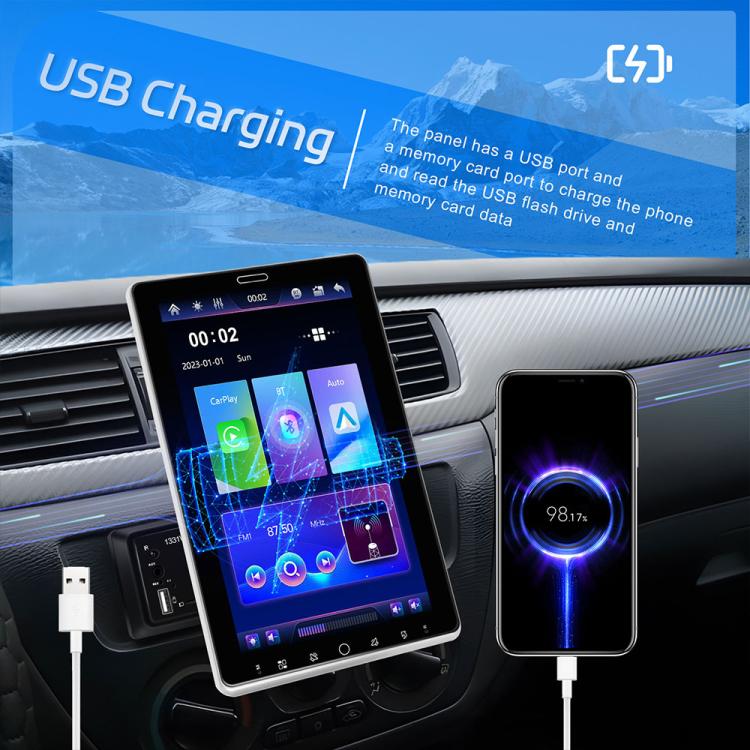 10.1-inch single-DIN car stereo with USB charging for a connected phone