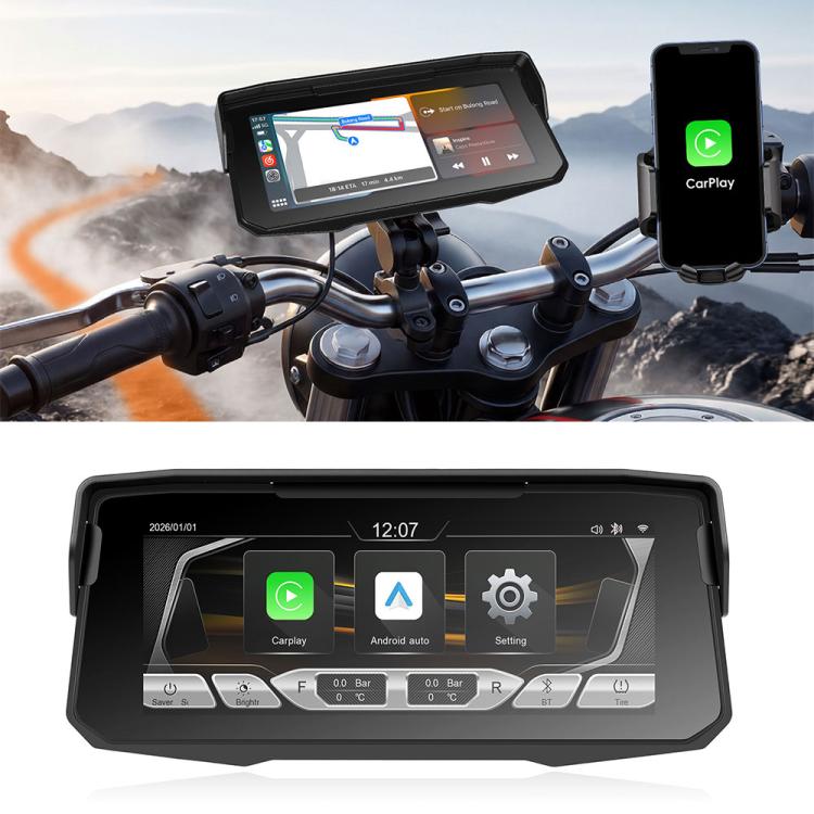 6.86-inch motorcycle wireless CarPlay and Android Auto display screen, front view