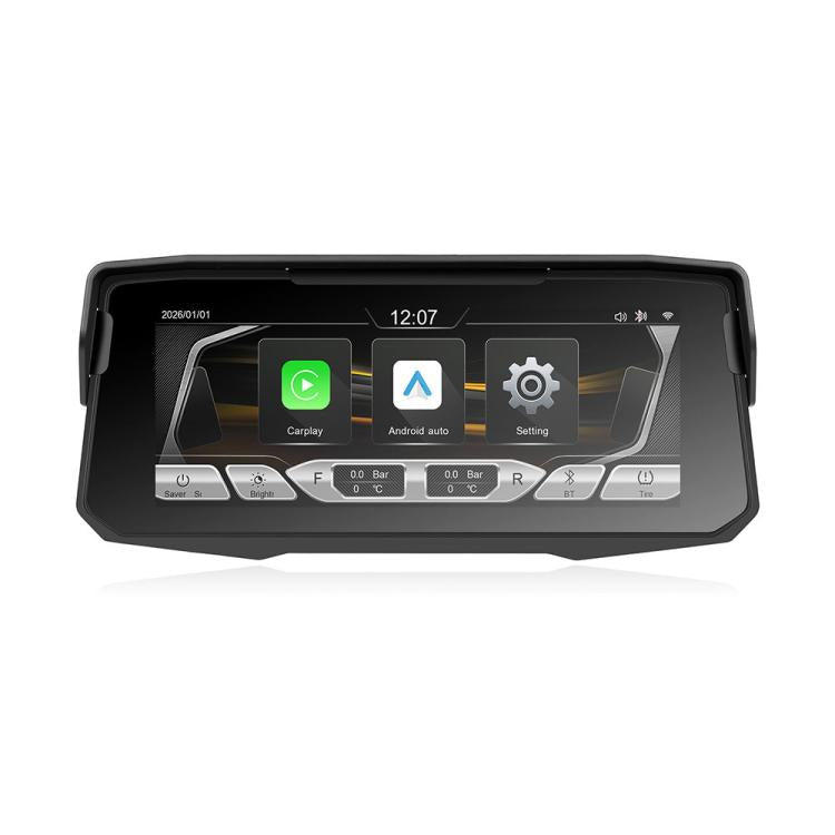 6.86-inch motorcycle wireless display screen with CarPlay and Android Auto icons
