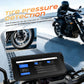 Motorcycle wireless display showing tire pressure settings on the screen