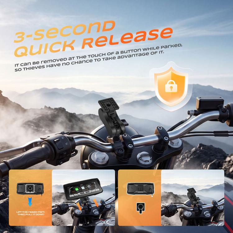 Motorcycle wireless display screen with quick release mounting bracket