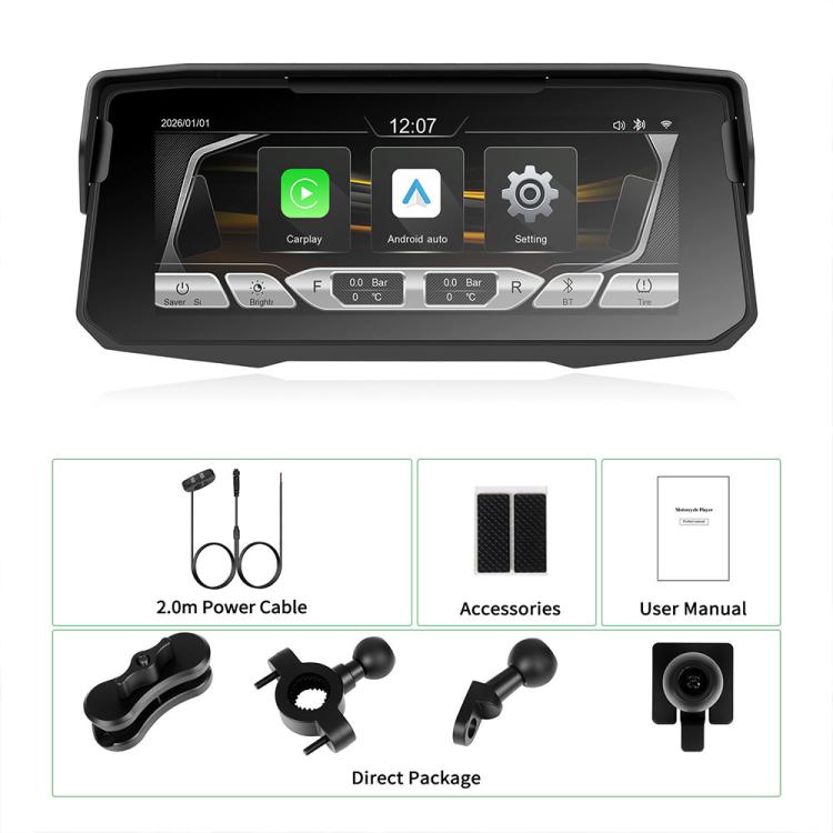 Motorcycle wireless display screen with power cable and accessory package items