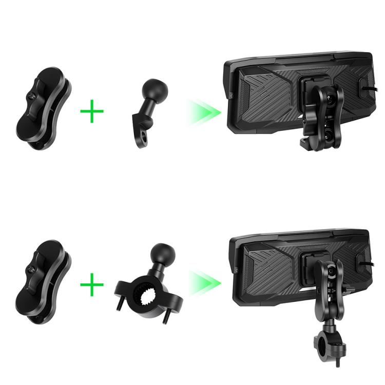 Motorcycle display screen mount kit with bracket and handlebar clamp parts
