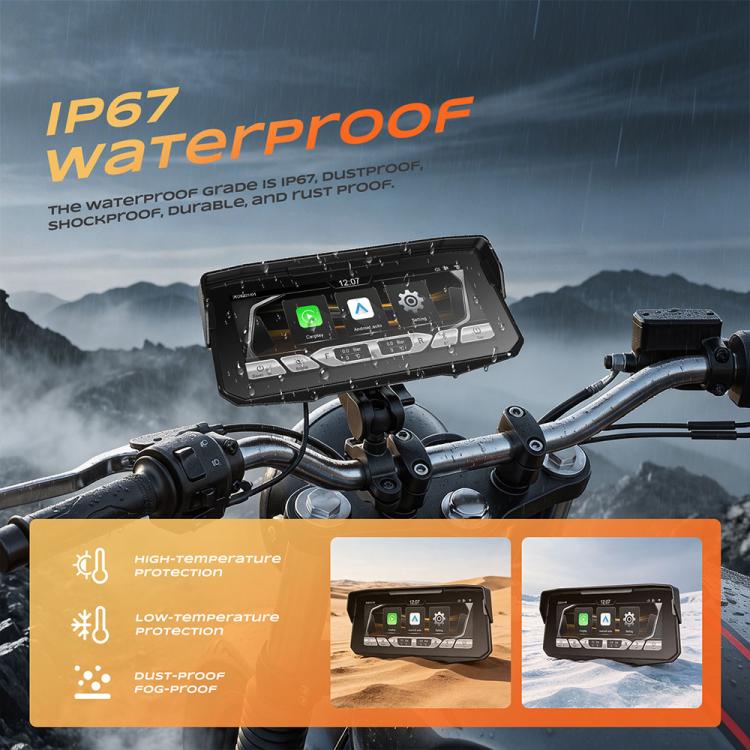 Motorcycle wireless display screen with rugged protective housing on handlebars