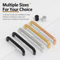 Multiple size aluminum cabinet pull handles in black, gray, gold, and copper