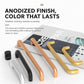 Assorted aluminum cabinet pull handles, gold and black and silver with an anodized finish