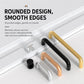 Aluminum cabinet pull handles with rounded ends, black, bronze, and silver finishes
