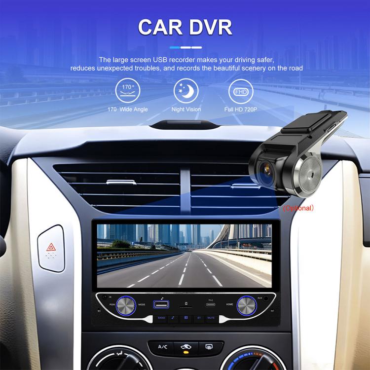 Car MP5 multimedia receiver with camera view screen and dashboard DVR module
