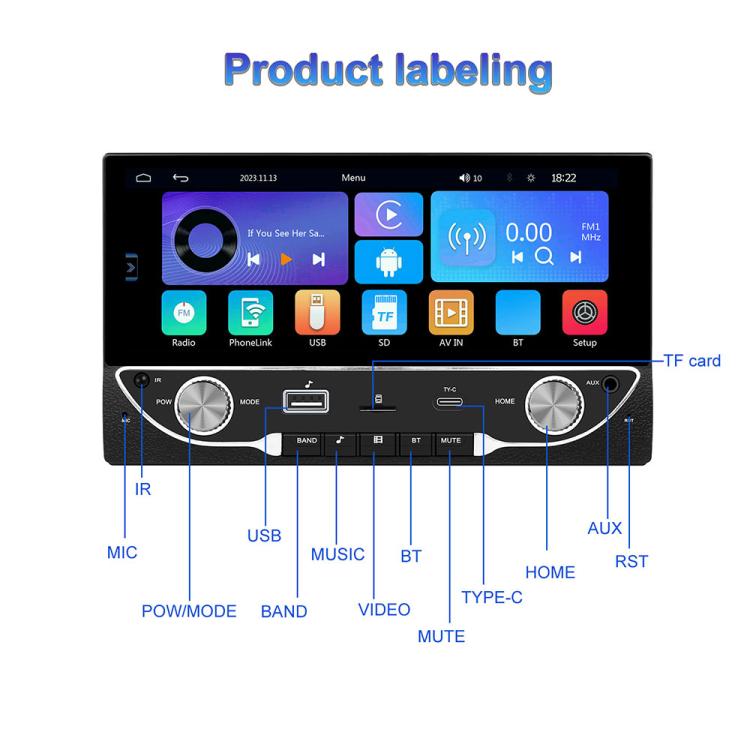 6.9-inch car MP5 receiver front connector labeling diagram for inputs