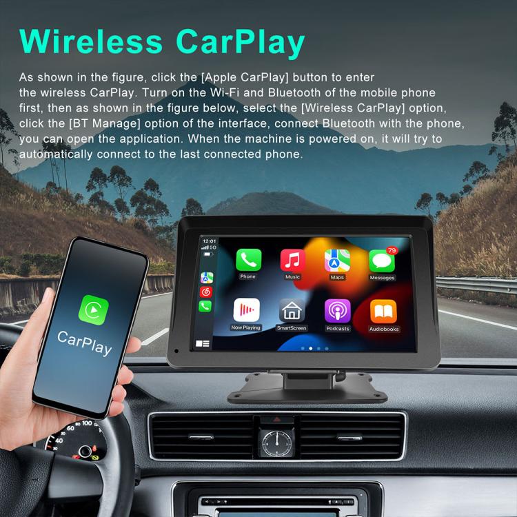 7-inch portable car navigation touchscreen showing wireless media app interface