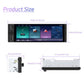 Single-DIN car touchscreen display stereo with size measurements and black bezel