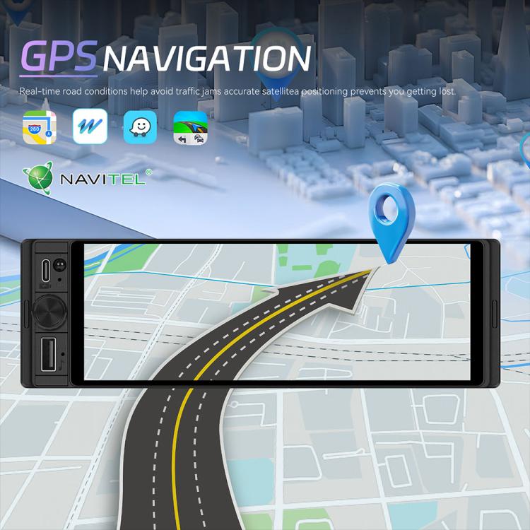 6.28-inch single-DIN car stereo touchscreen with navigation map view
