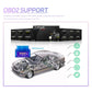 Single-DIN car touchscreen stereo with optional OBD connectivity diagram