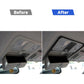 Reading light trim sticker showing before and after installation with carbon fiber finish