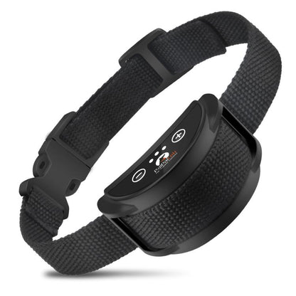 Black woven anti-bark dog training collar with adjustable strap and control module