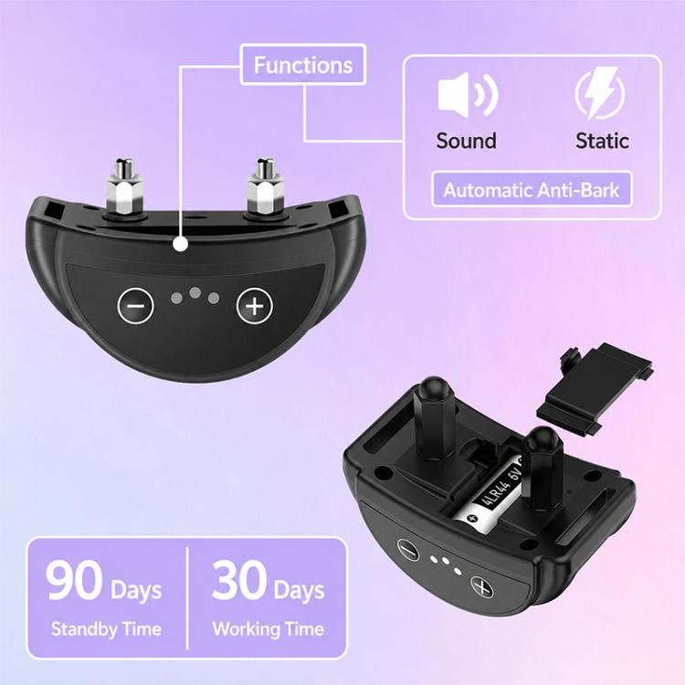 Anti-bark training collar control unit with sound and static function indicators