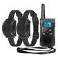 Remote anti-bark dog training collar with two receiver units, black strap, and handheld controller