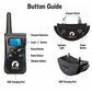 Remote pet bark training collar set with buttons, contact points, and charging port
