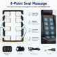 Car seat massage system showing 8 air-pad coverage for upper, mid, and lower back