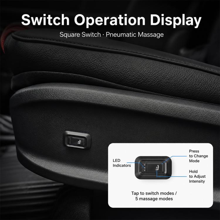 Square seat massage switch with LED indicators for press and intensity adjustment