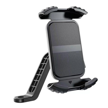 Motorcycle phone navigation holder with rear-view mirror clamp, black textured phone grip