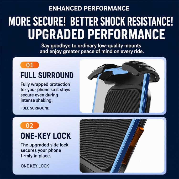 Motorcycle phone navigation holder with full surround protection and one-key lock area