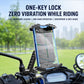 Motorcycle phone navigation holder with one-key lock holding a phone on the bike mount