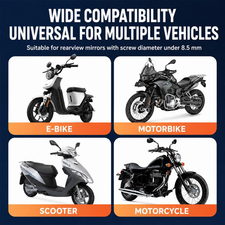 Universal motorcycle phone navigation holder shown on multiple vehicle mounts